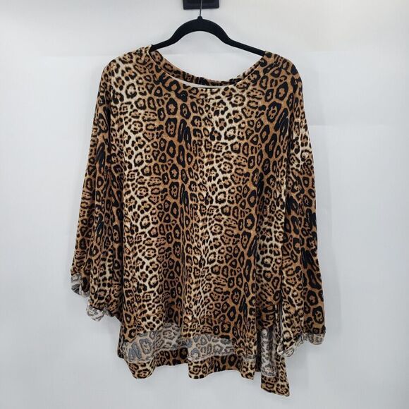 Umgee 2xl Leopard Print Sweater Womens Brown Black Cuffed Sleeve Oversized Boxy - Picture 12 of 12